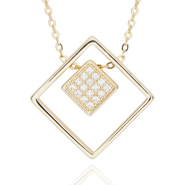 Geometric Square Diamond Gold Plated Necklace