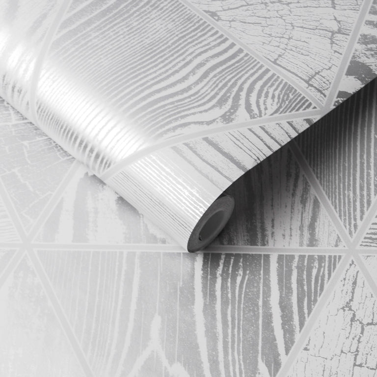 Graham & Brown Geo Grain Silver Wallpaper