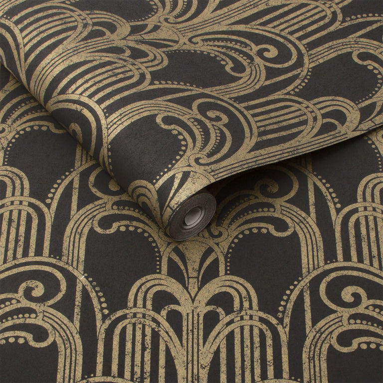 Graham & Brown Art Deco Black & Gold Wallpaper