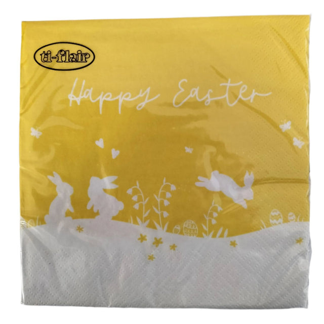 Paper Napkins Happy Easter Bunnies Yellow