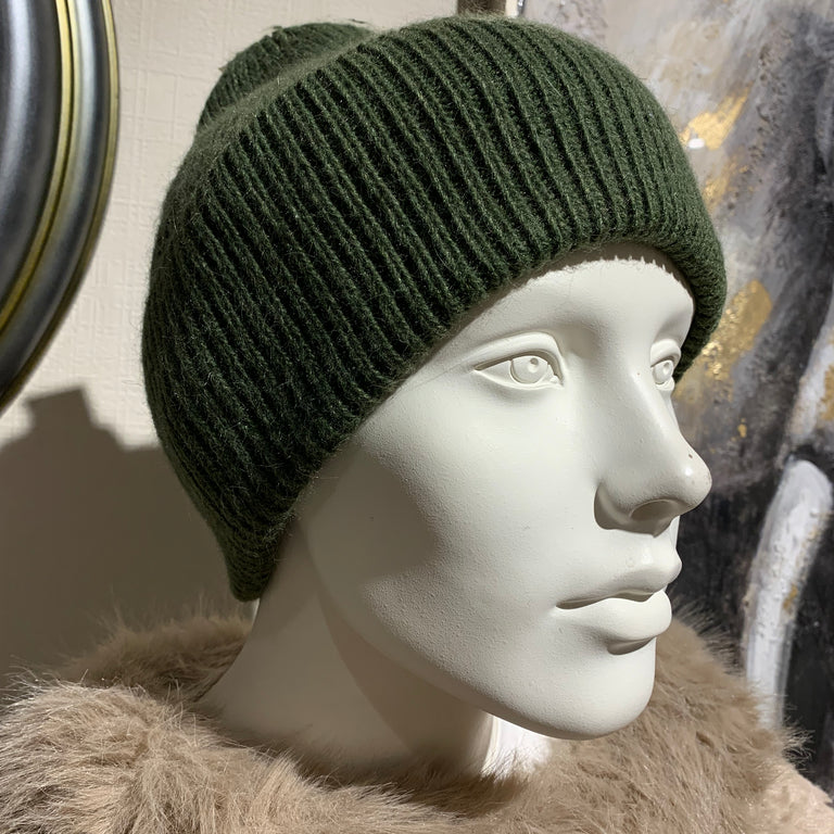 Dark Green Knitted Hat – Warm Wool & Cashmere Winter Hat