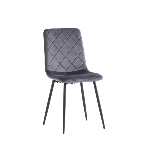 Elegant grey dining chairs with a modern velvet design
