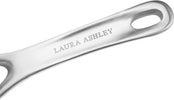 "Stylish cooking milkpan in sage leaf design by Laura Ashley."
