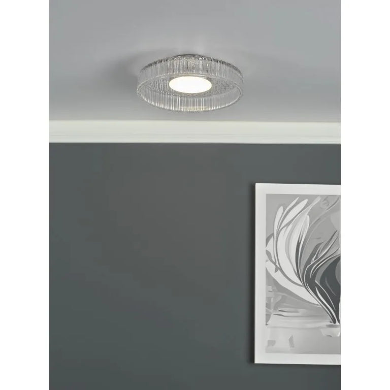 Leena Flush Polished Crome and Ribbed Glass LED