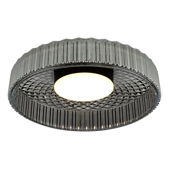 Leena Flush Satin Black and Smoked Ribbed Glass LED ceiling light