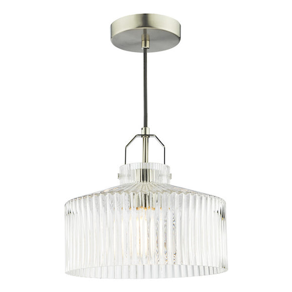 Contemporary chandeliers pendant light Lenka Pendant Satin Nickel and Ribbed Glass