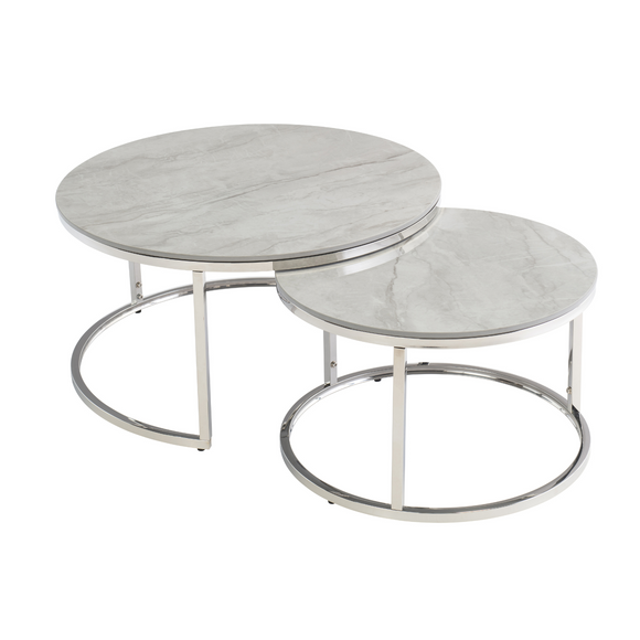 Elegant nest of tables with grey sintered stone top.
