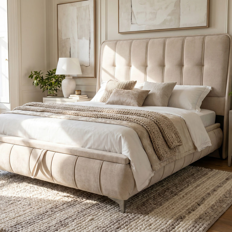 Limerick Storage 5 ft King Size Bed Beige - Ottoman Bed Collection