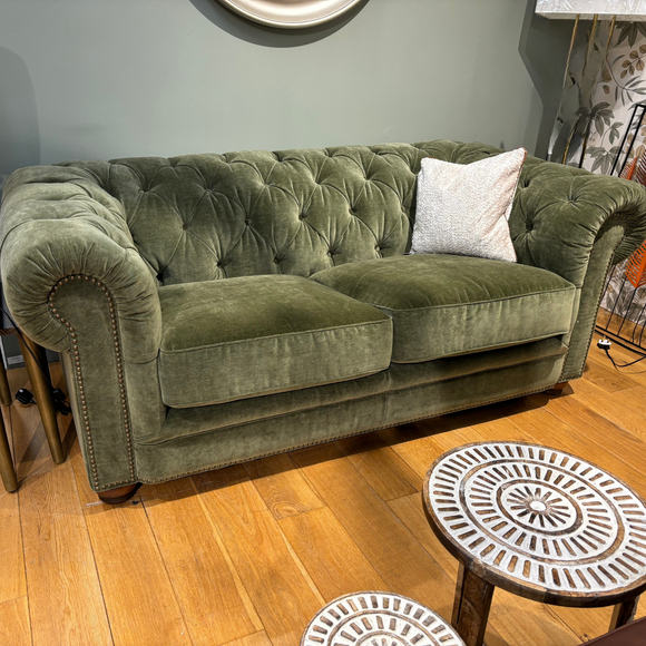 Two seater couch Livingstone Pine with luxurious duck feather cushions
