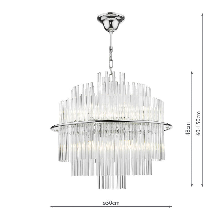 Lukas 13 Light Pendant Polished Chrome with Tiered Glass Rods Adjustable Hanging Fixture