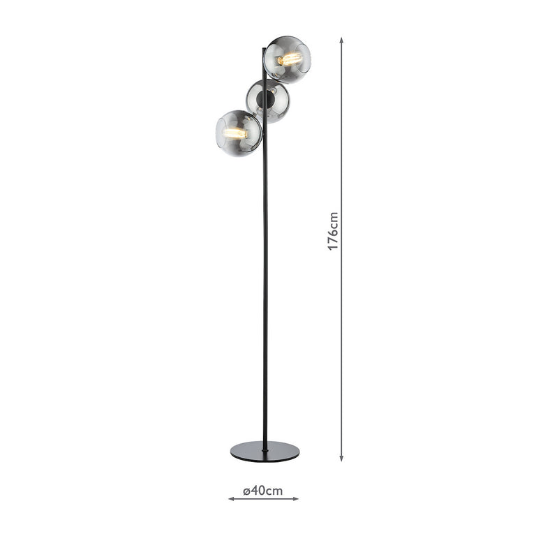 Lycia 3 Light Floor Lamp Matt Black and Smoked Ombre Glass Shade – Lighting Collection Home Decor