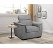 Grey armchair with high back for living room comfort
