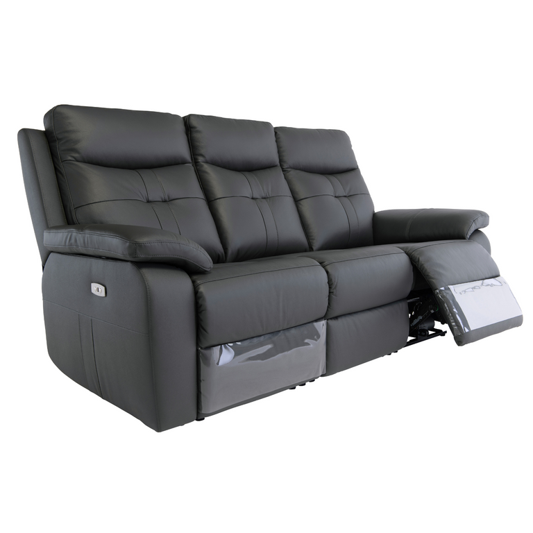 Melania 3 Seater Leather Sofa Electric Recliner Charcoal