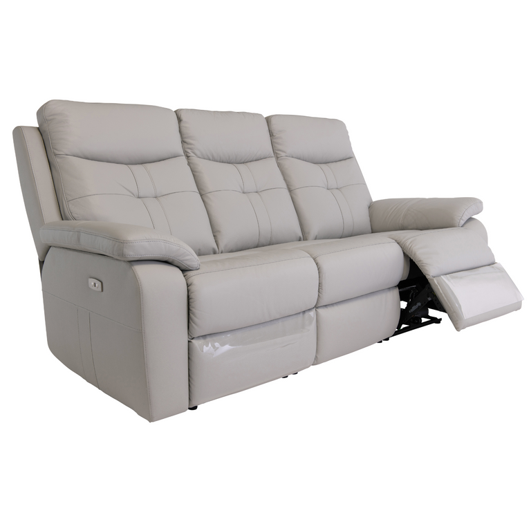 Melania 3 Seater Leather Sofa Electric Recliner Light Grey