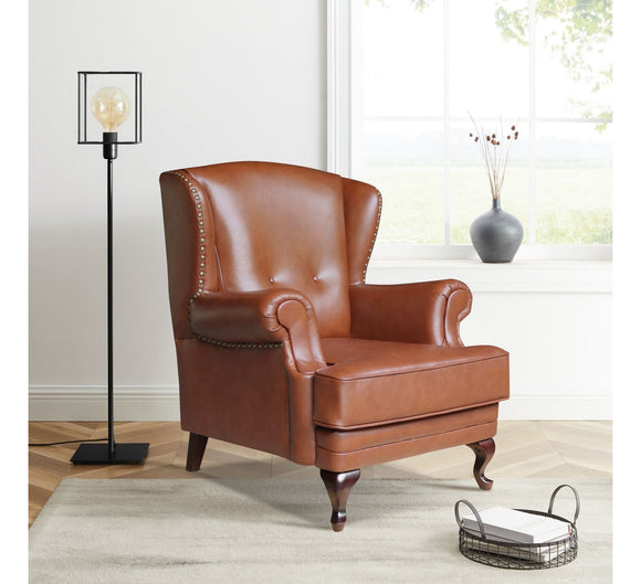 Sophisticated leather accent chair for modern interiors.
