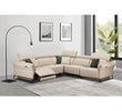 Stylish sofa for corner living spaces with adjustable headrests.

