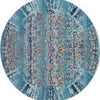 Vintage Kashan Rug 02 Blue Round with intricate damask design.
