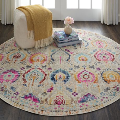 Nourison Vintage Kashan Rug 04 Ivory Multi - Round