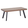 Three-quarter view of the Oakland Coffee Table, showing its wooden top and angled black metal legs.

