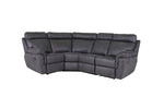 L-shaped couch with padded armrests and lumbar support.