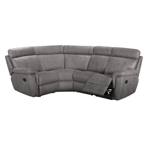 Grey corner sofa with manual reclining feature.