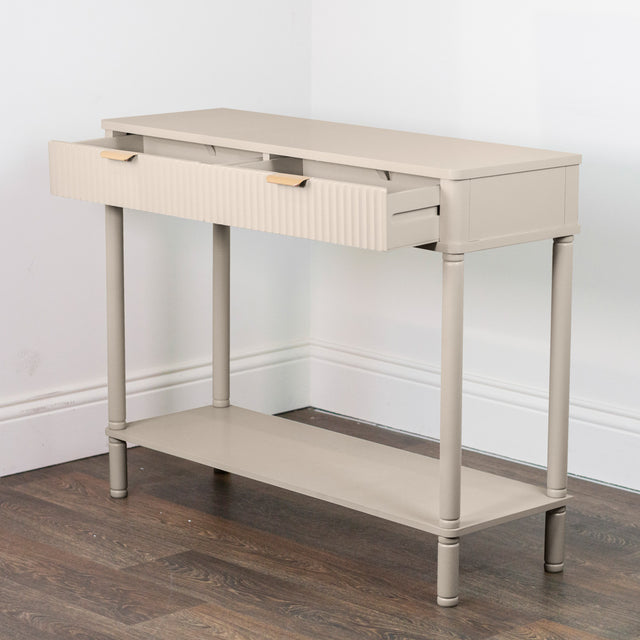 Parson 2 Drawer Console Table – Beige Wooden Console for Living Room