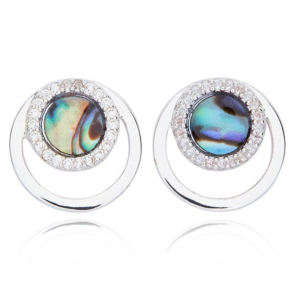 Paua Shell Modern Circles Silver Plated Earrings