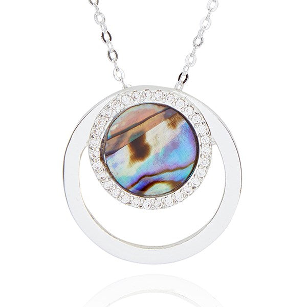 Paua Shell Modern Circles Silver Plated Necklace