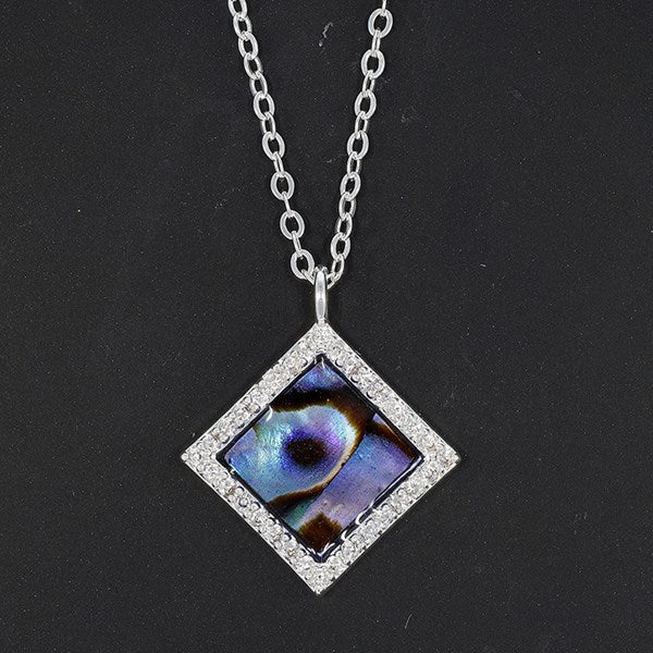 Paua Shell Silver Plated Diamond Shape Necklace