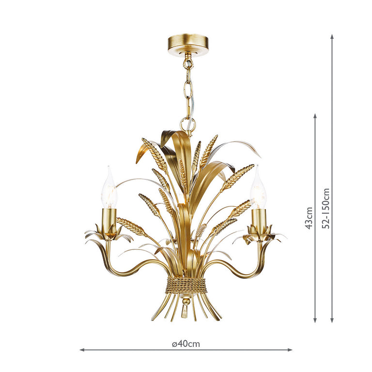 Phaedra 3 Light Pendant Gold Ceiling Light with Decorative Wheatsheafs and Leaves Hanging Ceiling Light