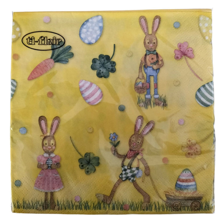 Paper Napkins Playful Bunnies Yellow
