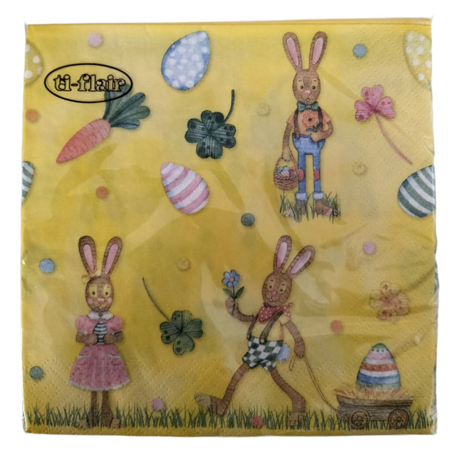 Paper Napkins Playful Bunnies Yellow
