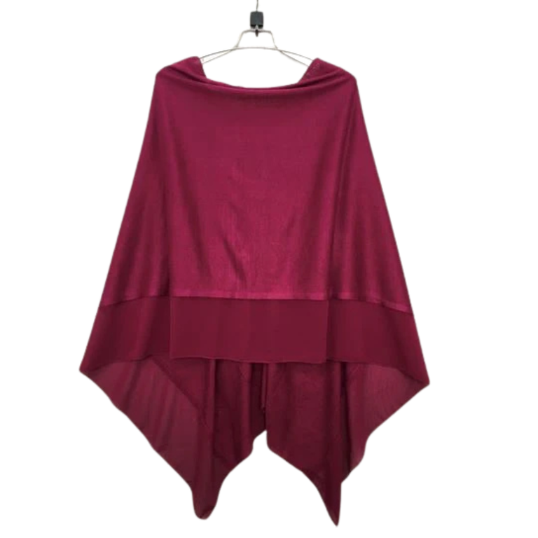 Cranberry Chiffon Edge Poncho – Elegant Wool Poncho for Women