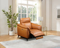 Light brown Porto Leather Electric Recliner Armchair with USB charging ports.
