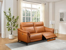 Light brown leather 3 seater sofa with recliner.
