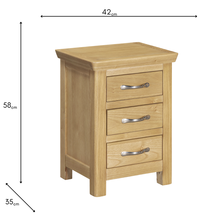 Riverdale Oak 3 Drawer Bedside Locker - Wooden Bedside Table Nightstand