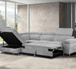 Stylish corner couch bed in linen, Roma Sofabed.
