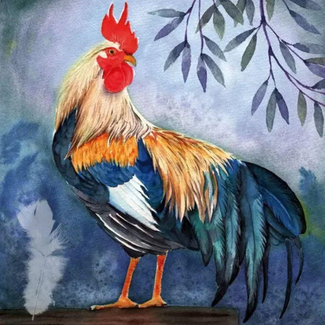 Paper Napkins Rooster with Blue Feathers