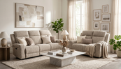Harper Fabric Recliner Sofa Collection in a beige color shade 