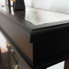 Stylish narrow console table with black finish and mirror top