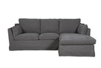 Deep-profiled l-shaped couch with textured linen look fabric, the Seraph Corner Sofa Charcoal (RHF).