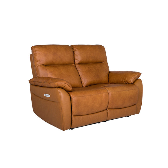 Stylish and Compact 2 Seater Sofa with Electric Recliner - Serenza Tan Leather