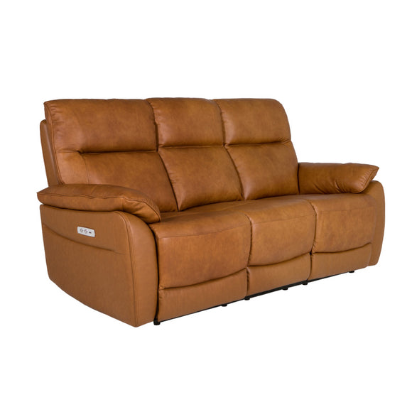 Stylish and Spacious 3 Seater Sofa with Electric Recliner - Serenza Tan Leather