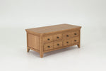 Distinctive wood coffee table with distressed handles