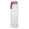 Clear glass jar with cork lid on a white background