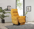 Mustard recliner armchair with adjustable headrest.
