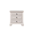 Elegant Three-Drawer Nightstand in Cream Wood by Foy and Company.