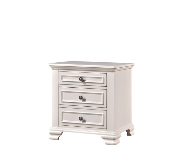 Solitude Bedside Table with Cream Wood Finish and Velvet-lined Drawer.