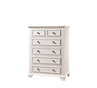 Solitude Chest of Drawers: Cream Wood Finish with Carved Accents.