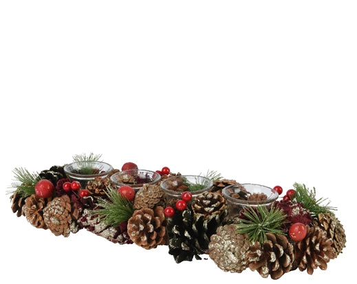 Tealightholder Pinecone Glitters Foam Berries, Pinegreen